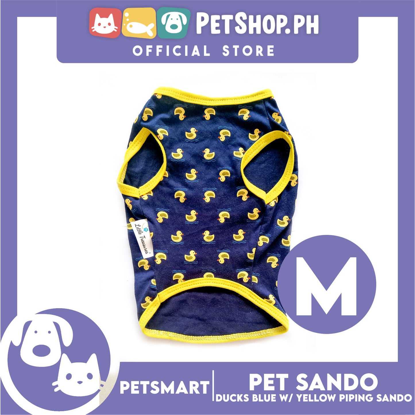 Pet Sando Ducks Design, Blue with Yellow Piping Colors (Medium)