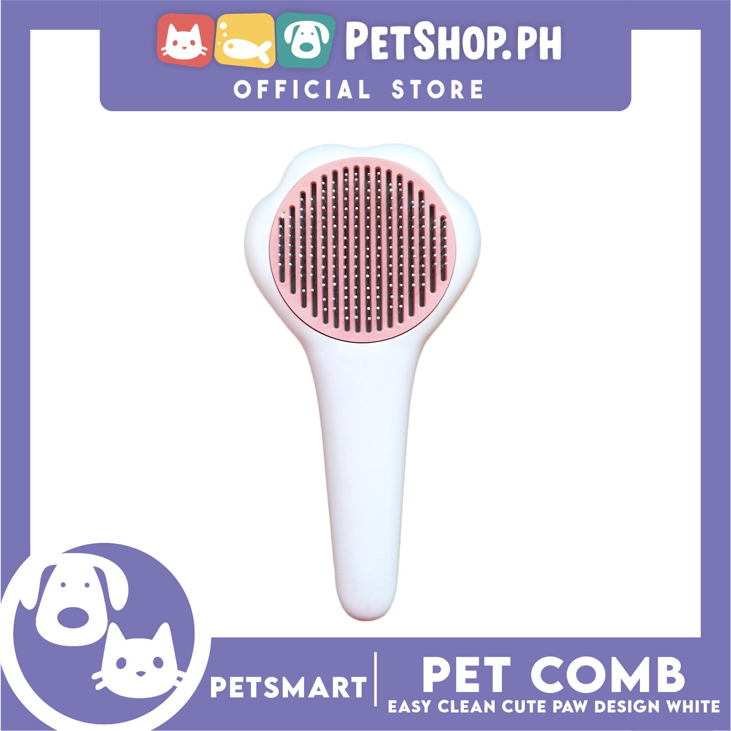 Pet Comb Easy Clean Cute Paw Design (White)