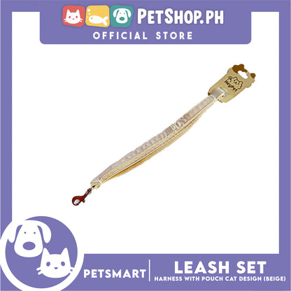 Pet Harness and Leash with Pouch For Small Dogs or Cats (Beige) Adjustable Size Cat Print Design