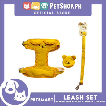 Pet Harness and Leash with Pouch For Small Dogs or Cats (Orange) Adjustable Size Cat Print Design