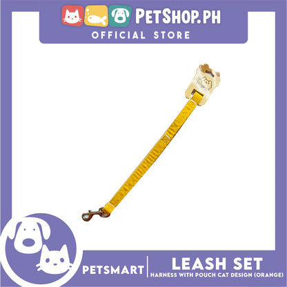 Pet Harness and Leash with Pouch For Small Dogs or Cats (Orange) Adjustable Size Cat Print Design