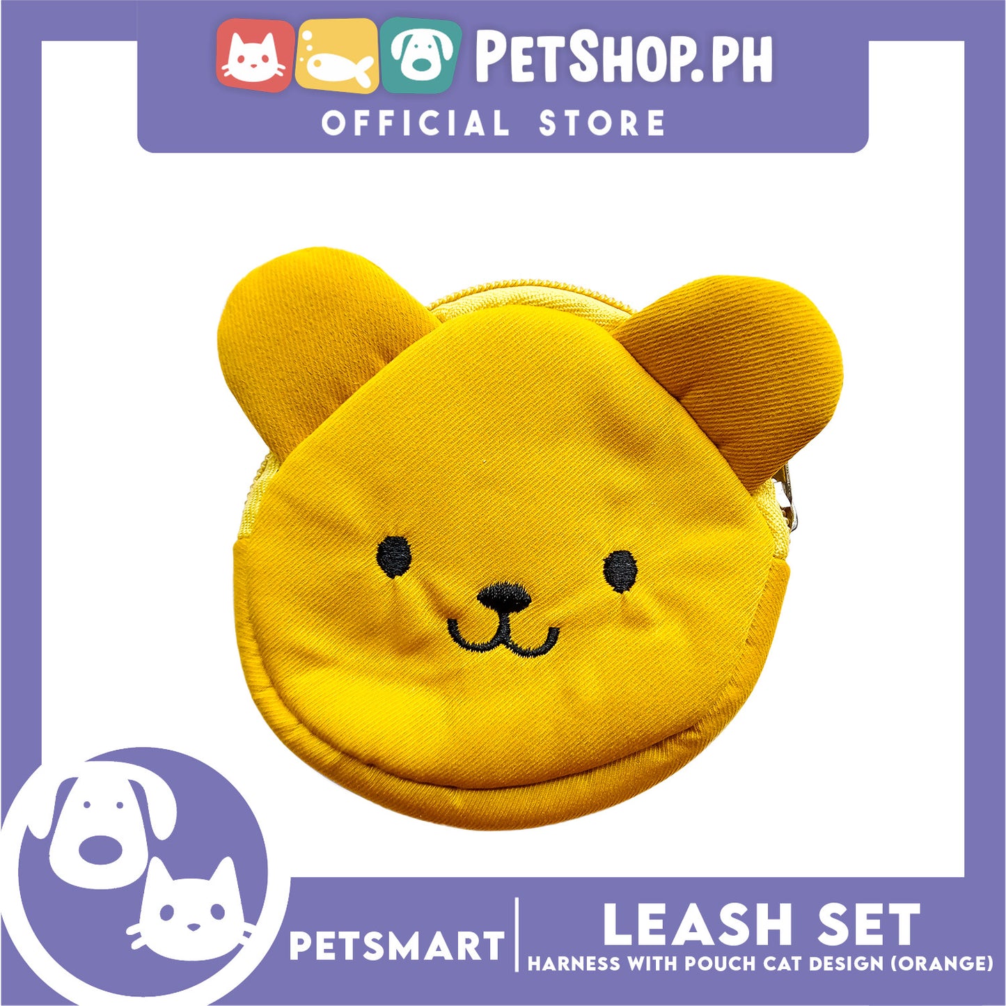 Pet Harness and Leash with Pouch For Small Dogs or Cats (Orange) Adjustable Size Cat Print Design