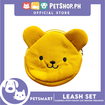 Pet Harness and Leash with Pouch For Small Dogs or Cats (Orange) Adjustable Size Cat Print Design