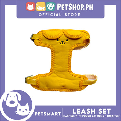 Pet Harness and Leash with Pouch For Small Dogs or Cats (Orange) Adjustable Size Cat Print Design