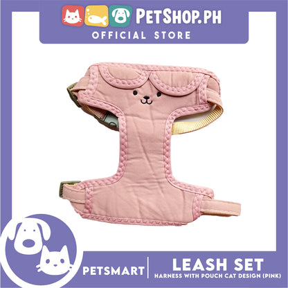 Pet Harness and Leash with Pouch For Small Dogs or Cats (Pink) Adjustable Size Cat Print Design