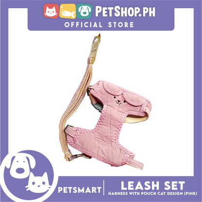 Pet Harness and Leash with Pouch For Small Dogs or Cats (Pink) Adjustable Size Cat Print Design