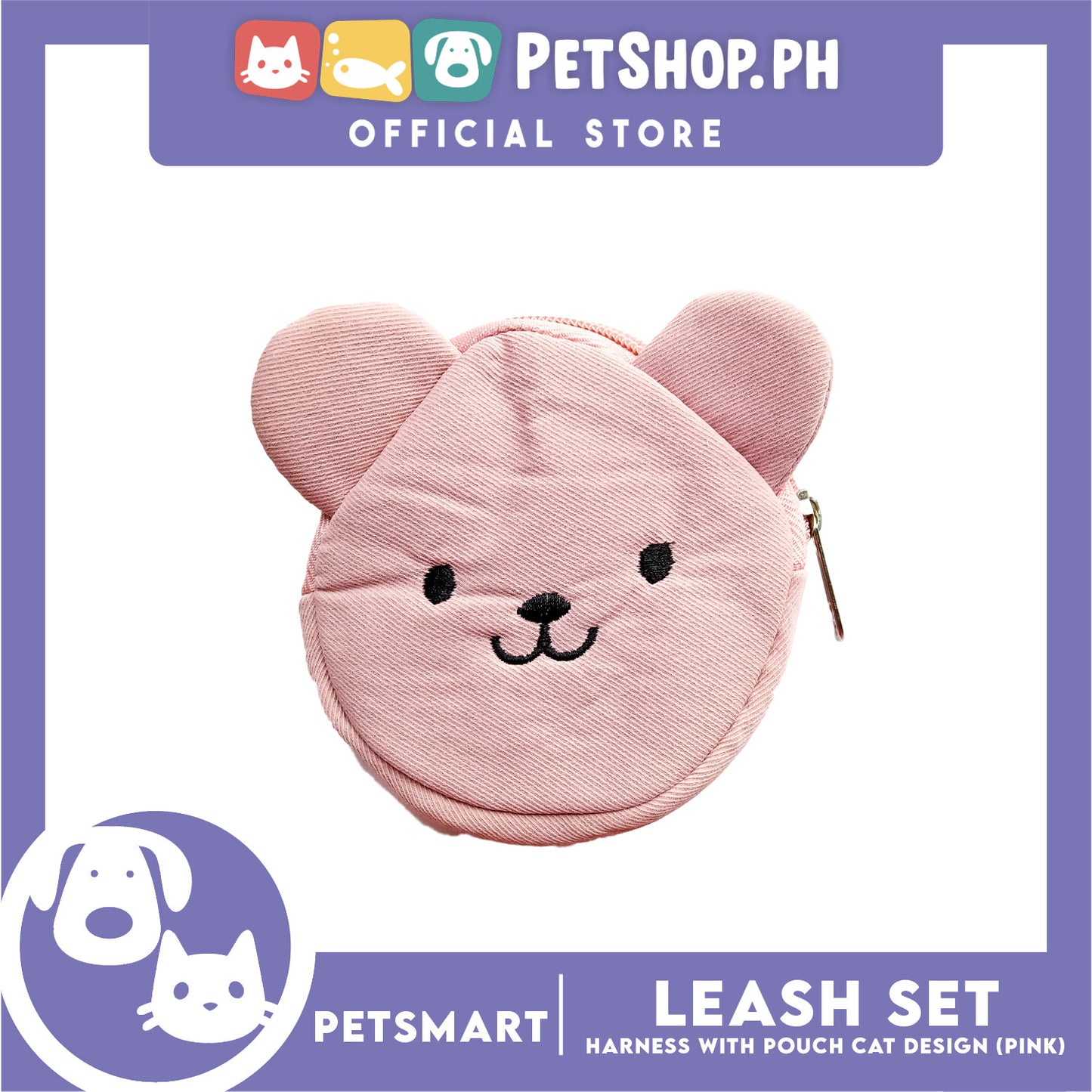 Pet Harness and Leash with Pouch For Small Dogs or Cats (Pink) Adjustable Size Cat Print Design