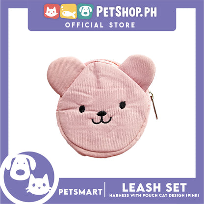 Pet Harness and Leash with Pouch For Small Dogs or Cats (Pink) Adjustable Size Cat Print Design
