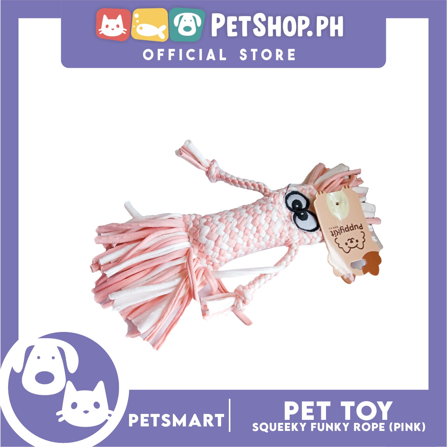 Pet Toy Squeeky Funky Rope (Pink)