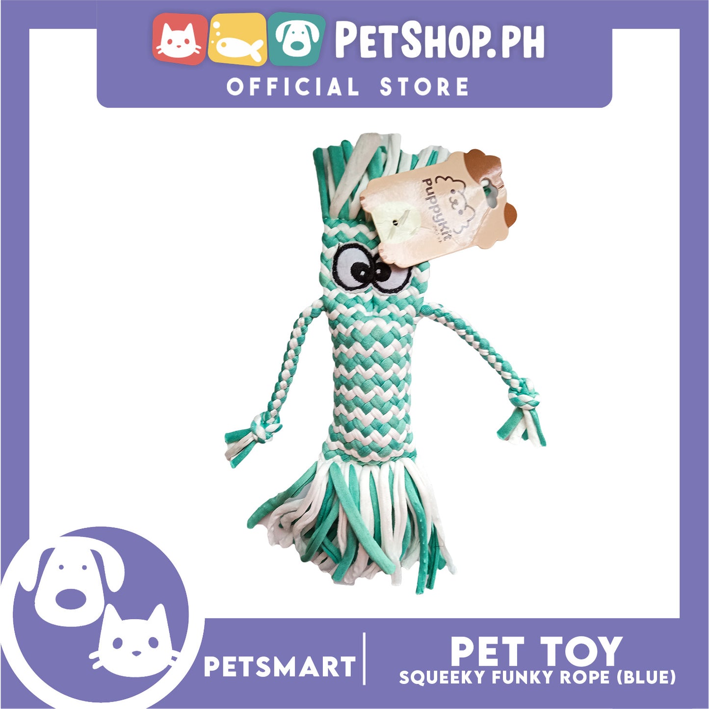 Pet Toy Squeeky Funky Rope (Blue)