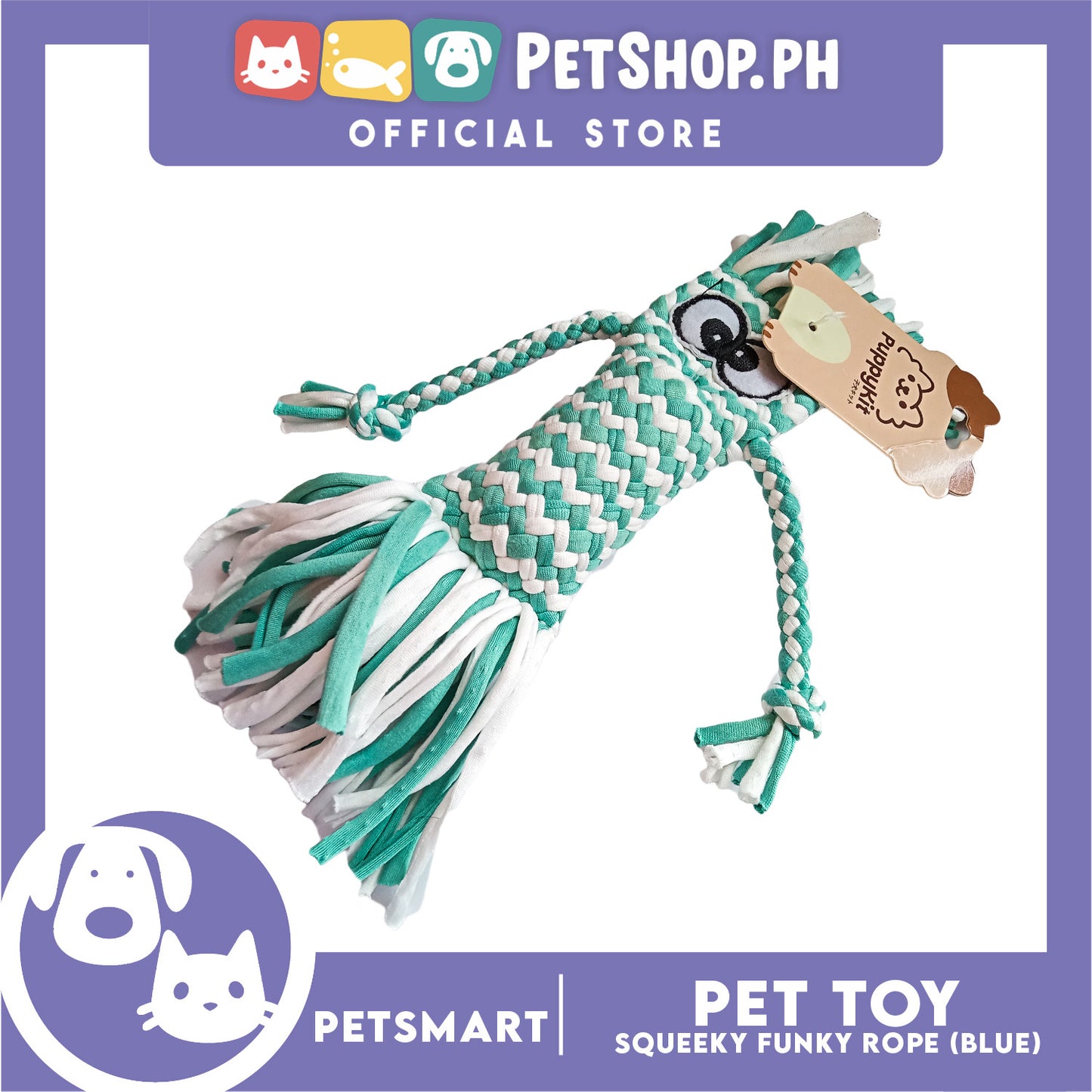 Pet Toy Squeeky Funky Rope (Blue)