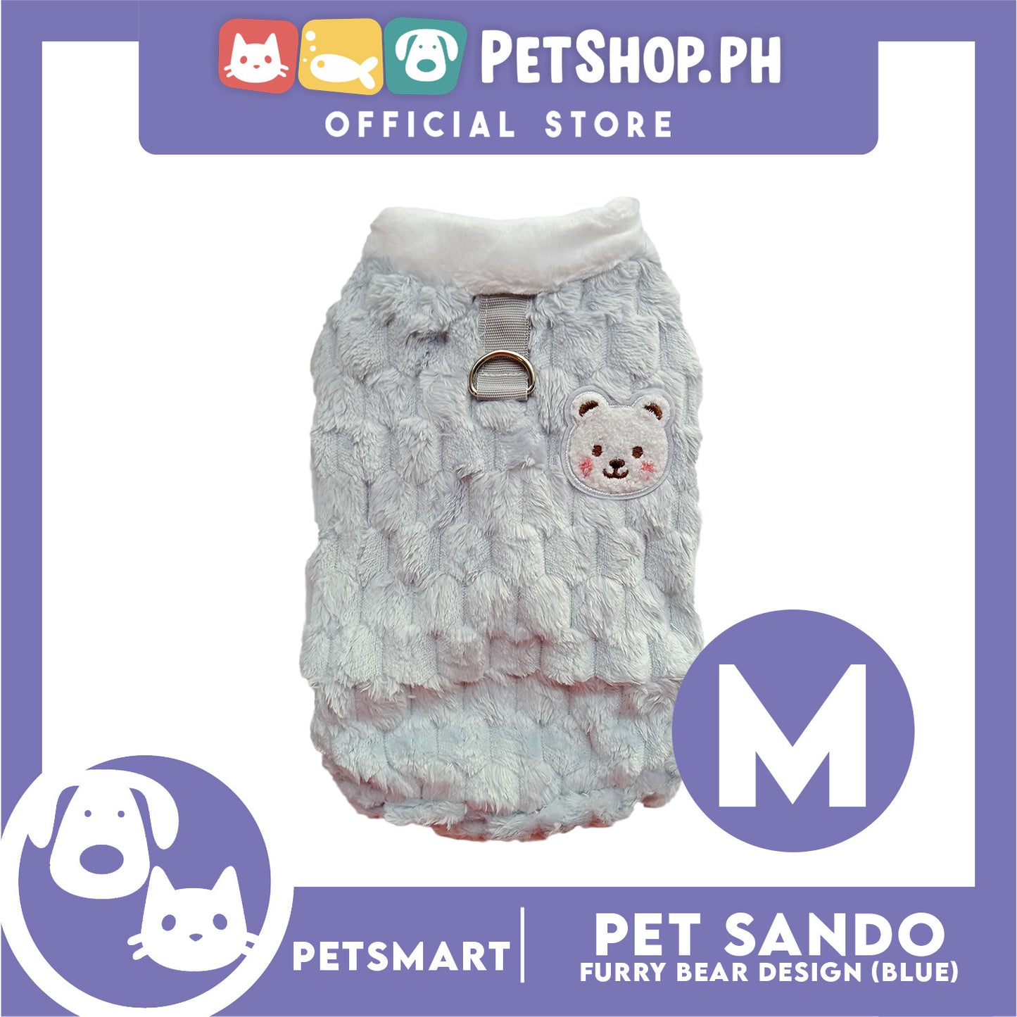 Pet Sando Furry Bear Design Blue (Medium) For Cats and Dogs