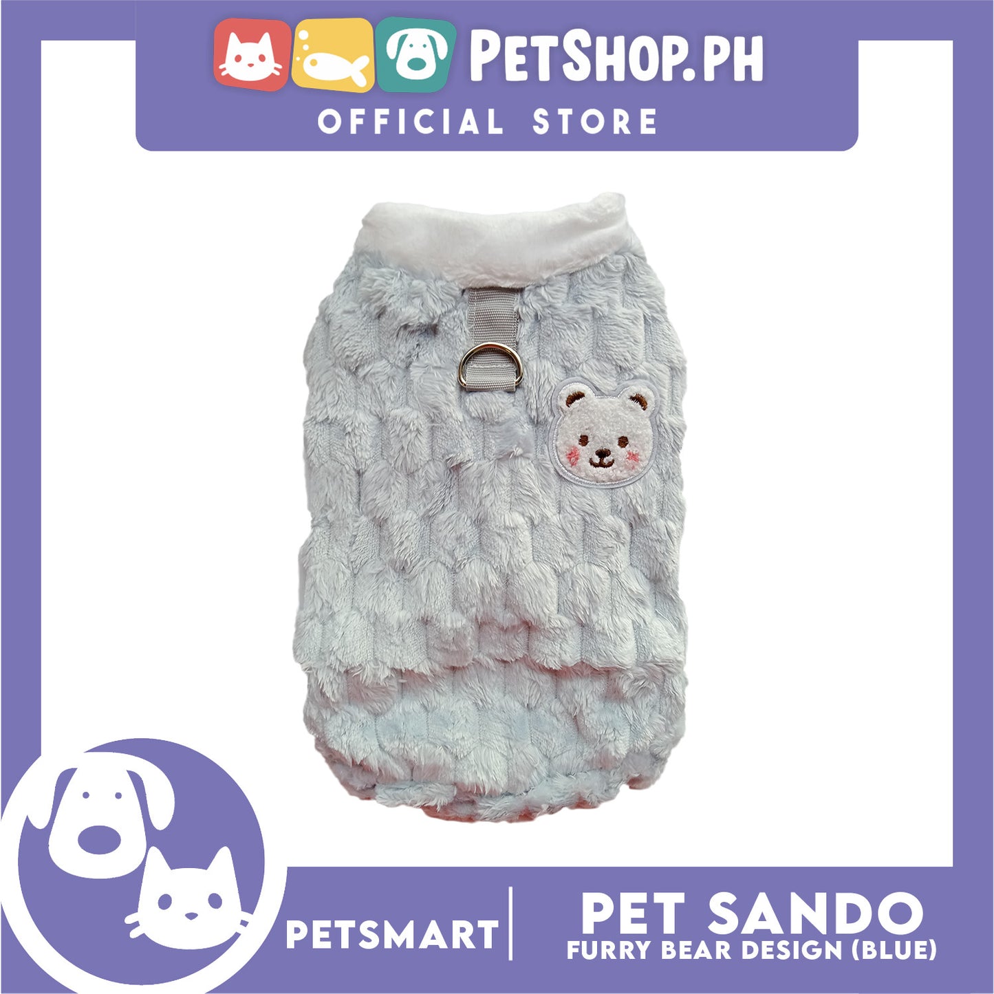 Pet Sando Furry Bear Design Blue (Large) For Cats and Dogs