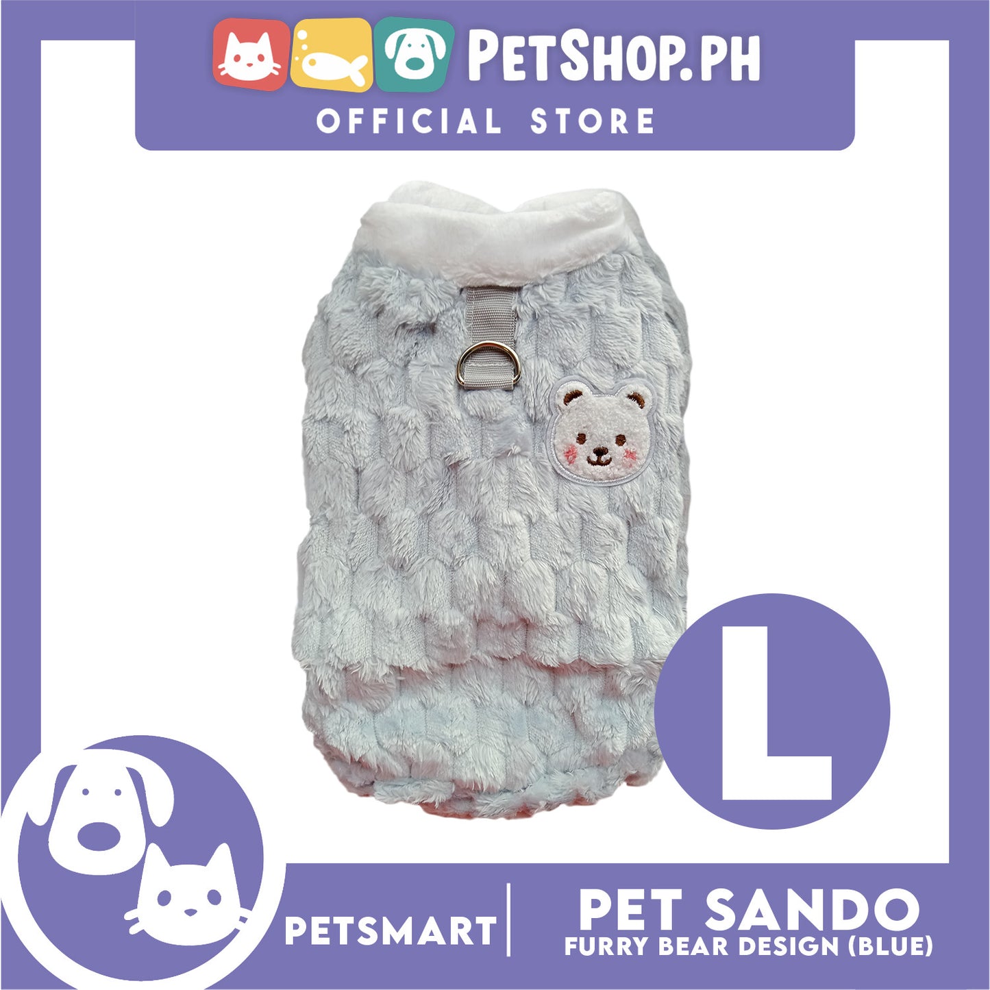 Pet Sando Furry Bear Design Blue (Large) For Cats and Dogs