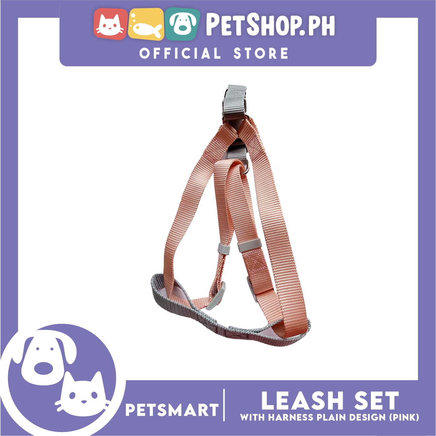Pet Harness with Leash Plain Design (Pink)
