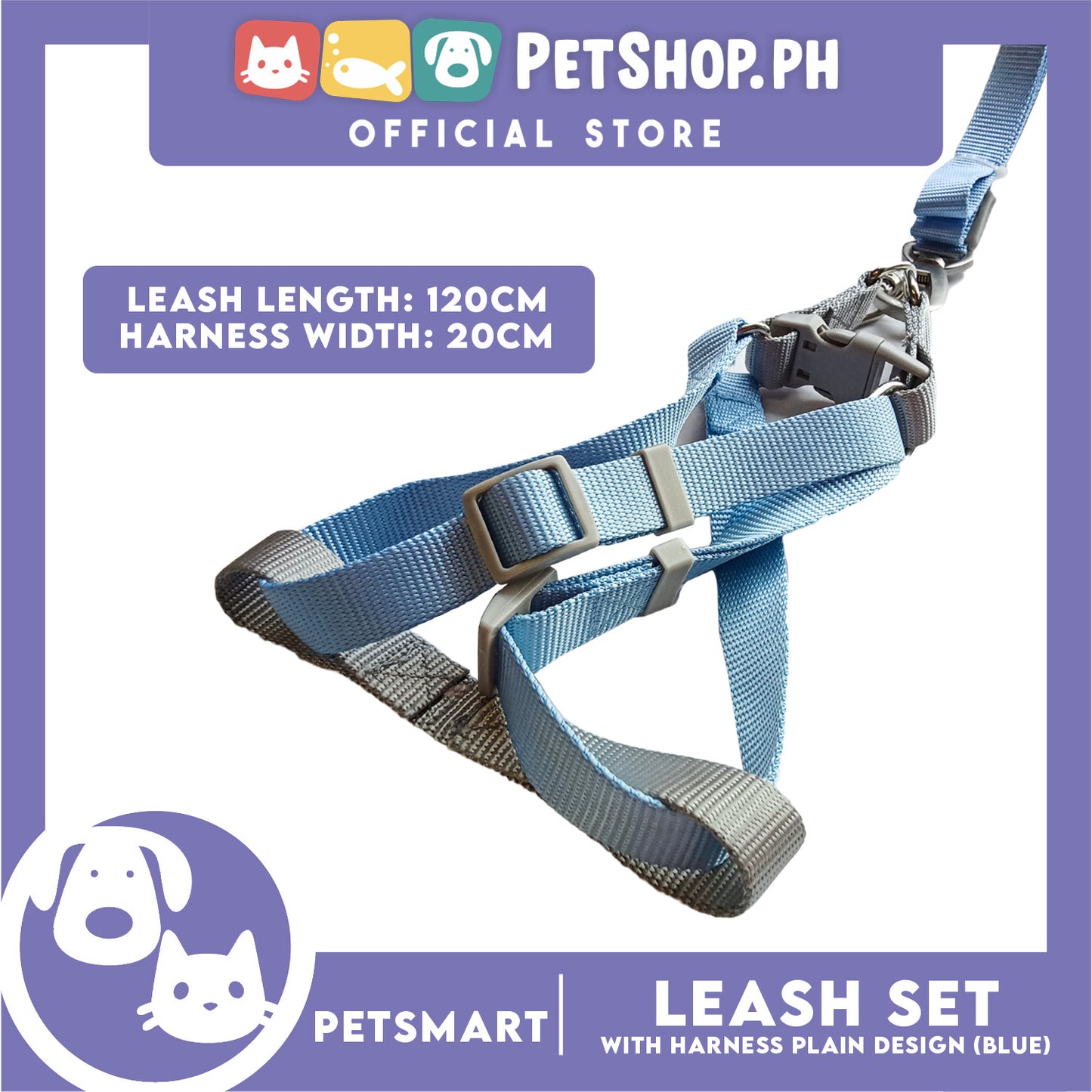 Pet Harness with Leash Plain Design (Blue)