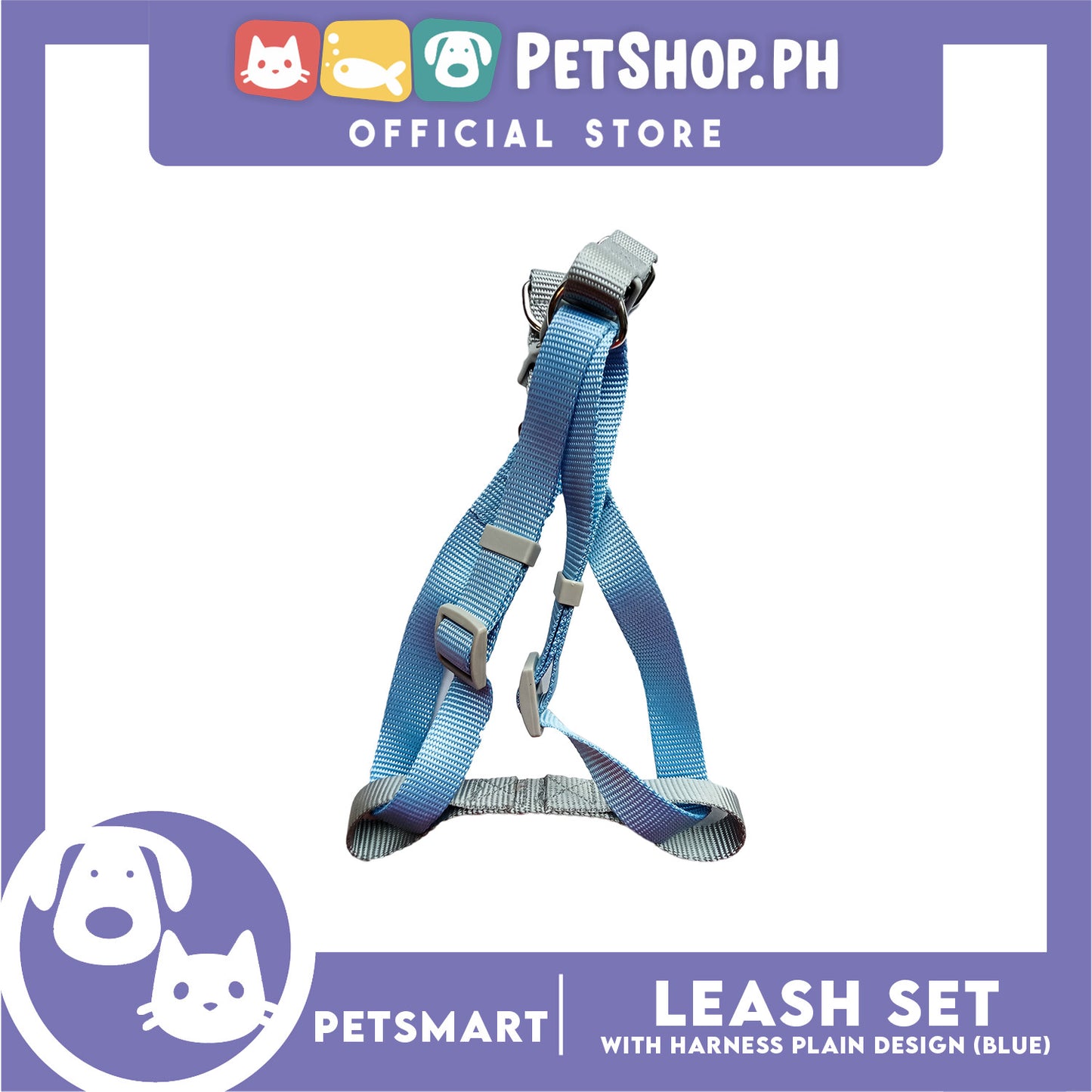 Pet Harness with Leash Plain Design (Blue)