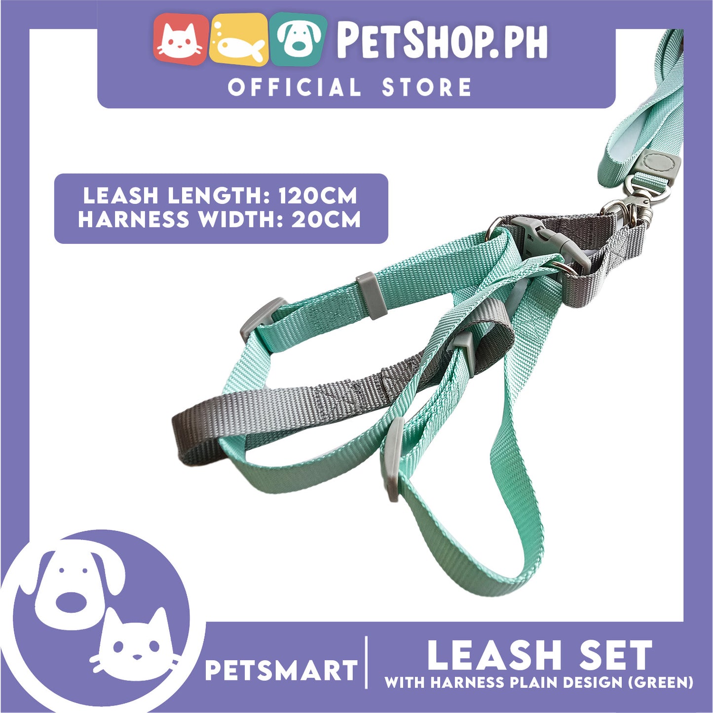 Pet Harness with Leash Plain Design (Green)