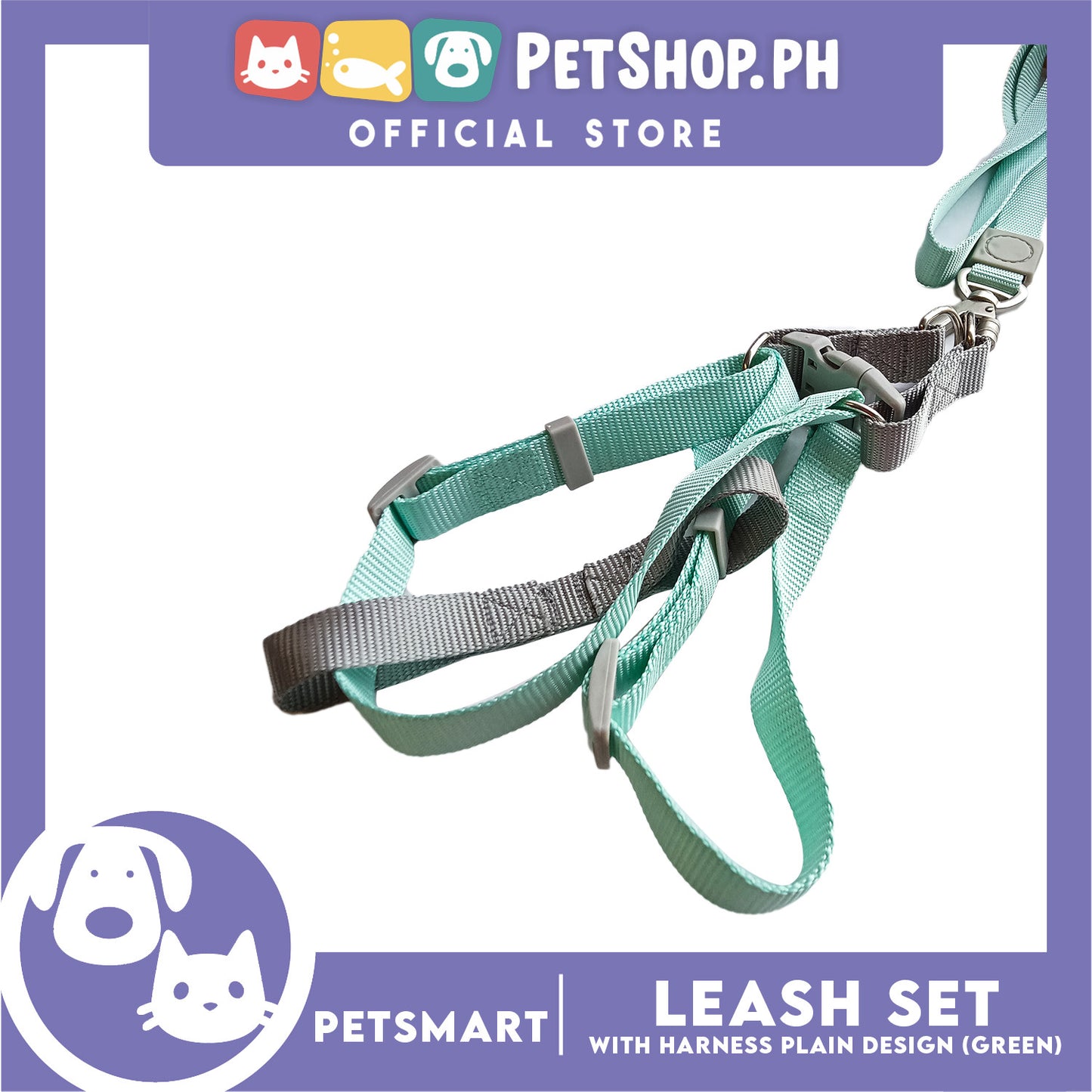 Pet Harness with Leash Plain Design (Green)