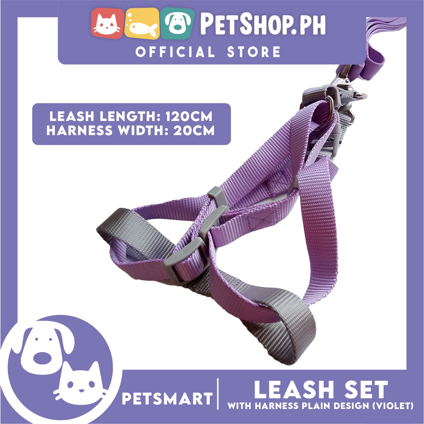 Pet Harness with Leash Plain Design (Violet)