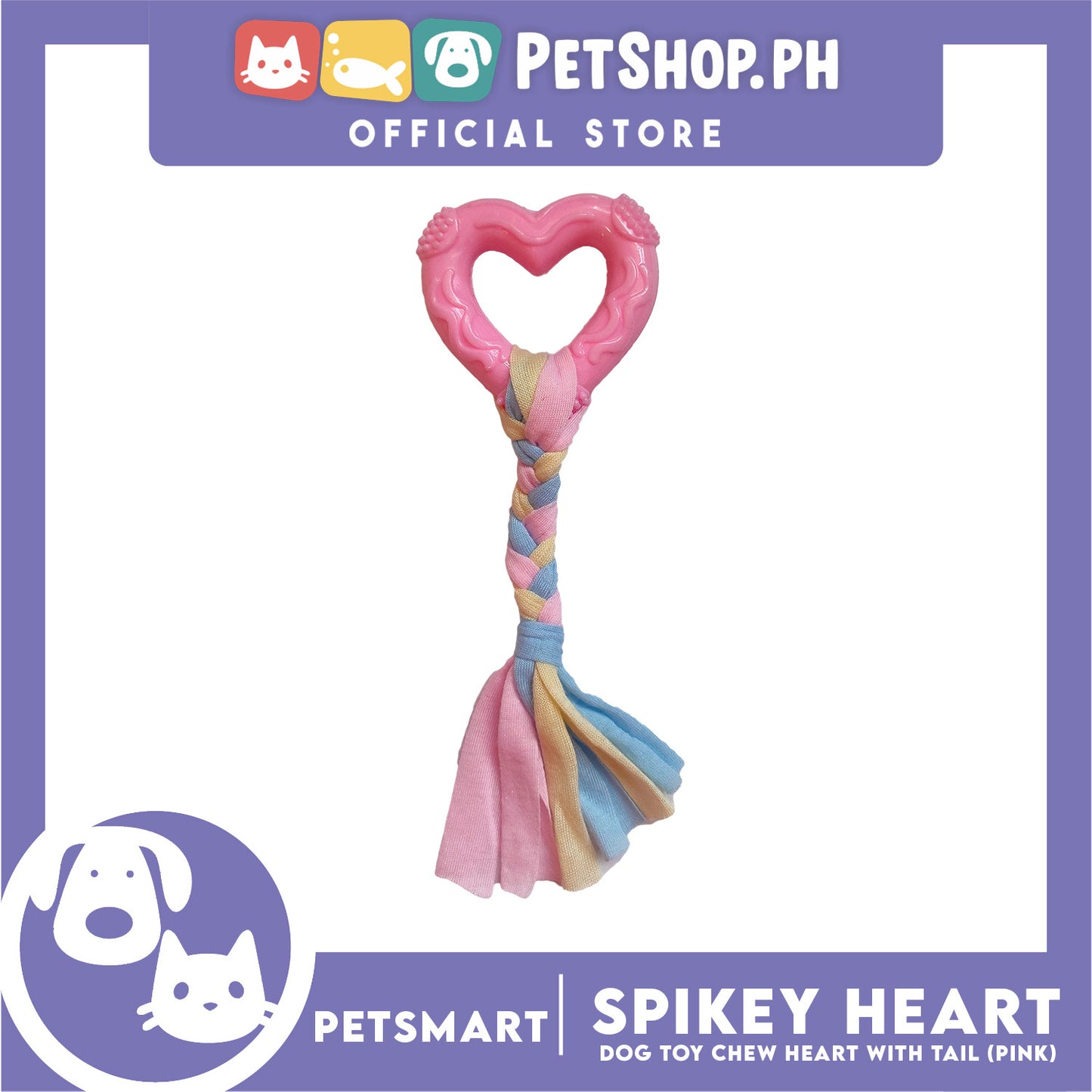 Pet Toy Dog Chew Heart Design with Tail (Pink)