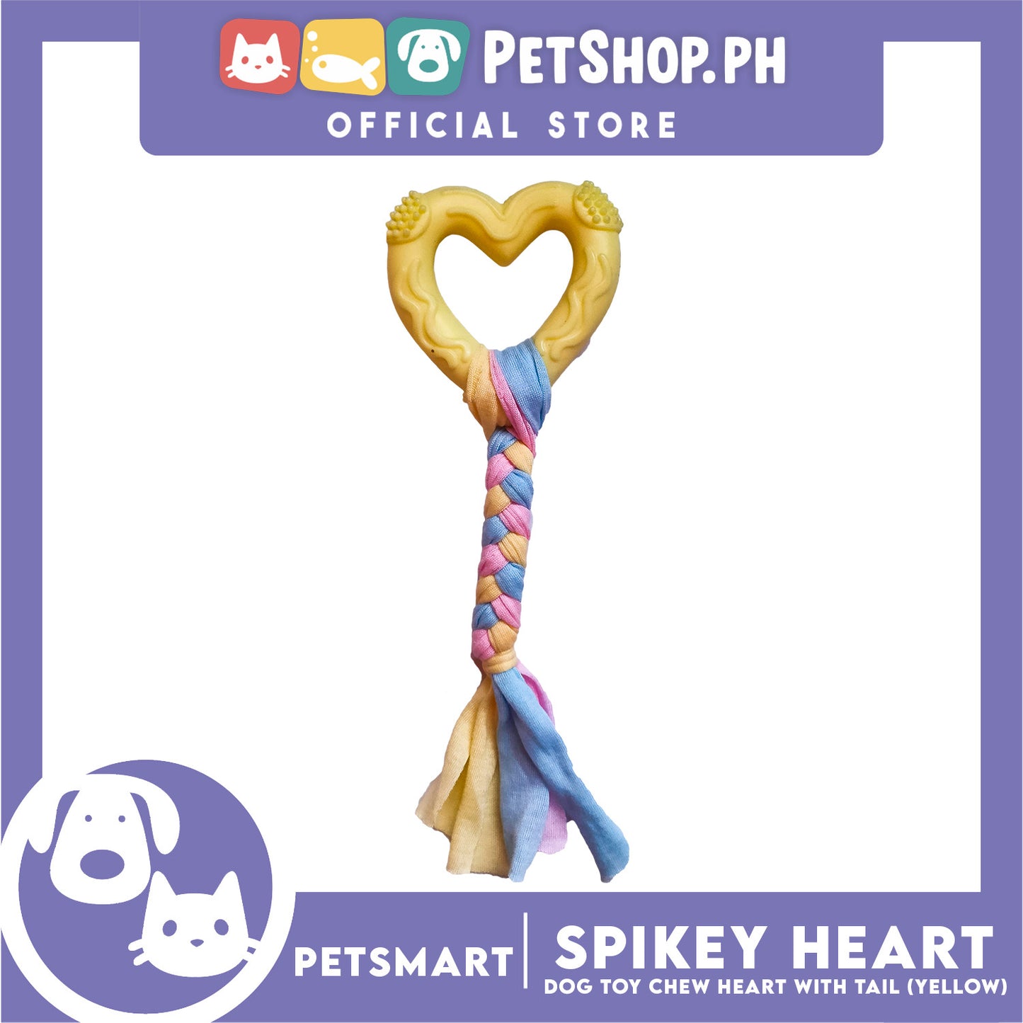 Pet Toy Dog Chew Heart Design with Tail (Yellow)