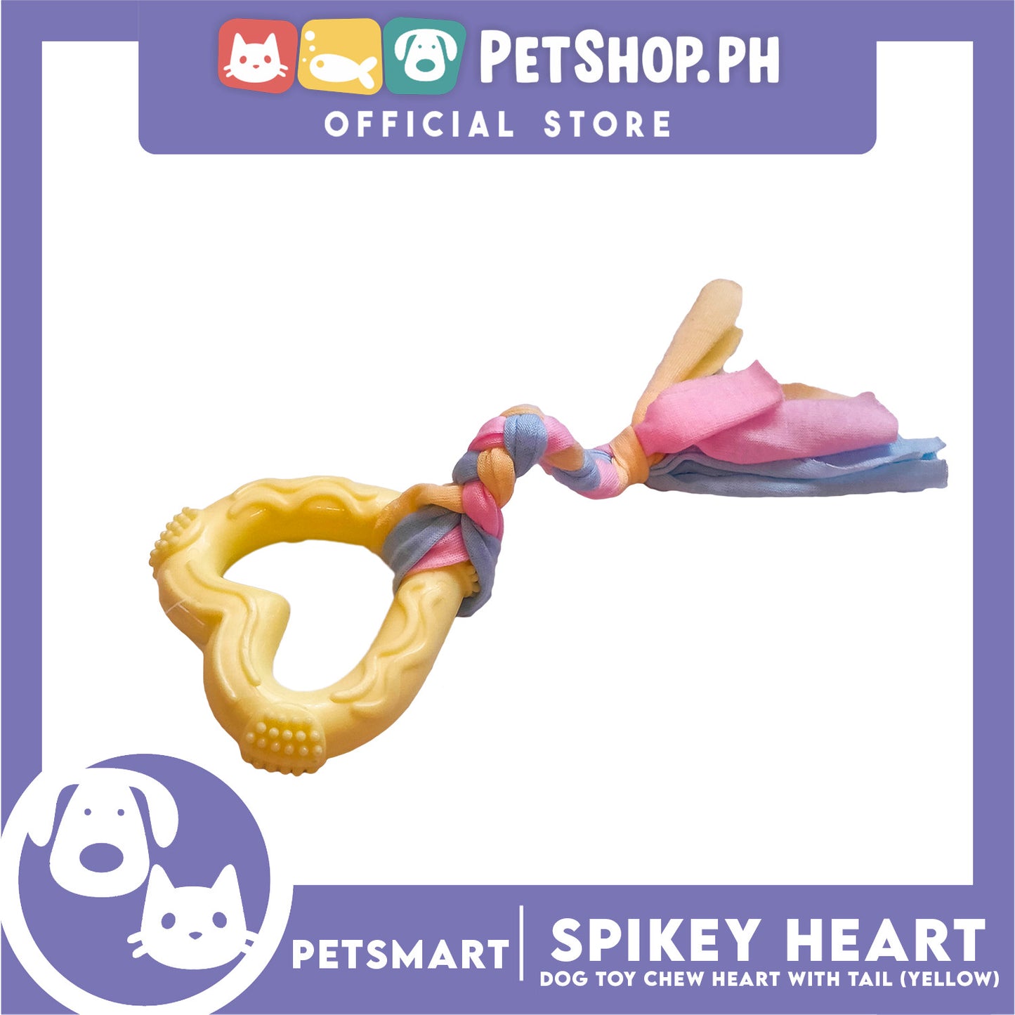 Pet Toy Dog Chew Heart Design with Tail (Yellow)