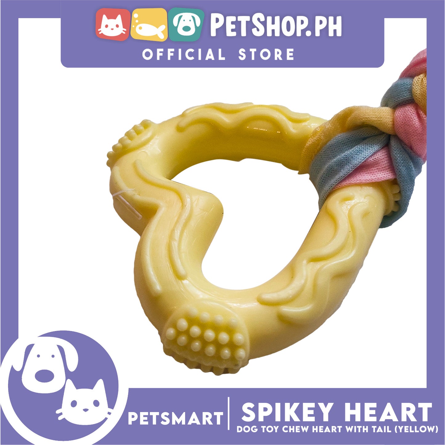 Pet Toy Dog Chew Heart Design with Tail (Yellow)