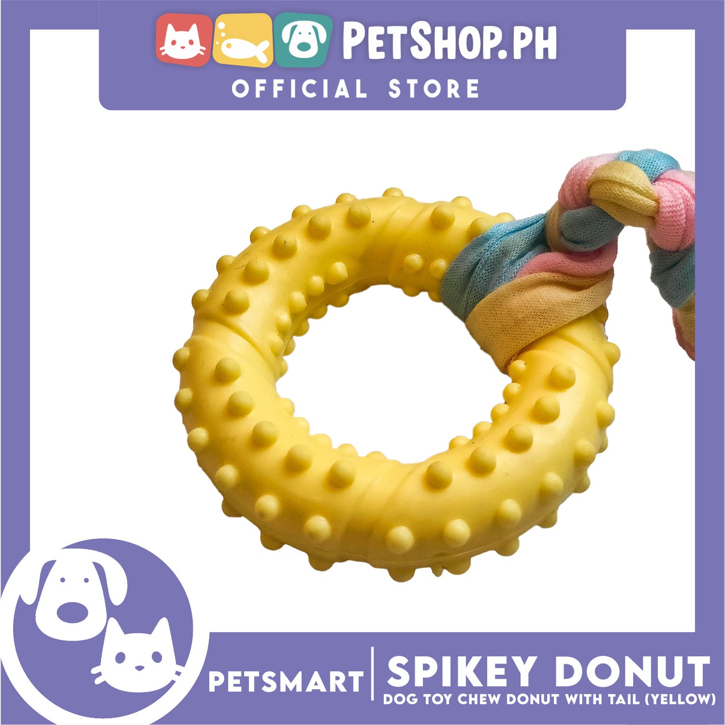 Pet Toy Dog Chew Donut Design with Tail (Yellow)