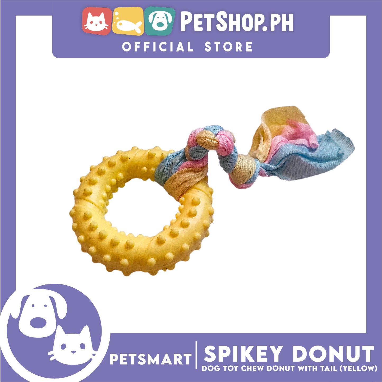 Pet Toy Dog Chew Donut Design with Tail (Yellow)