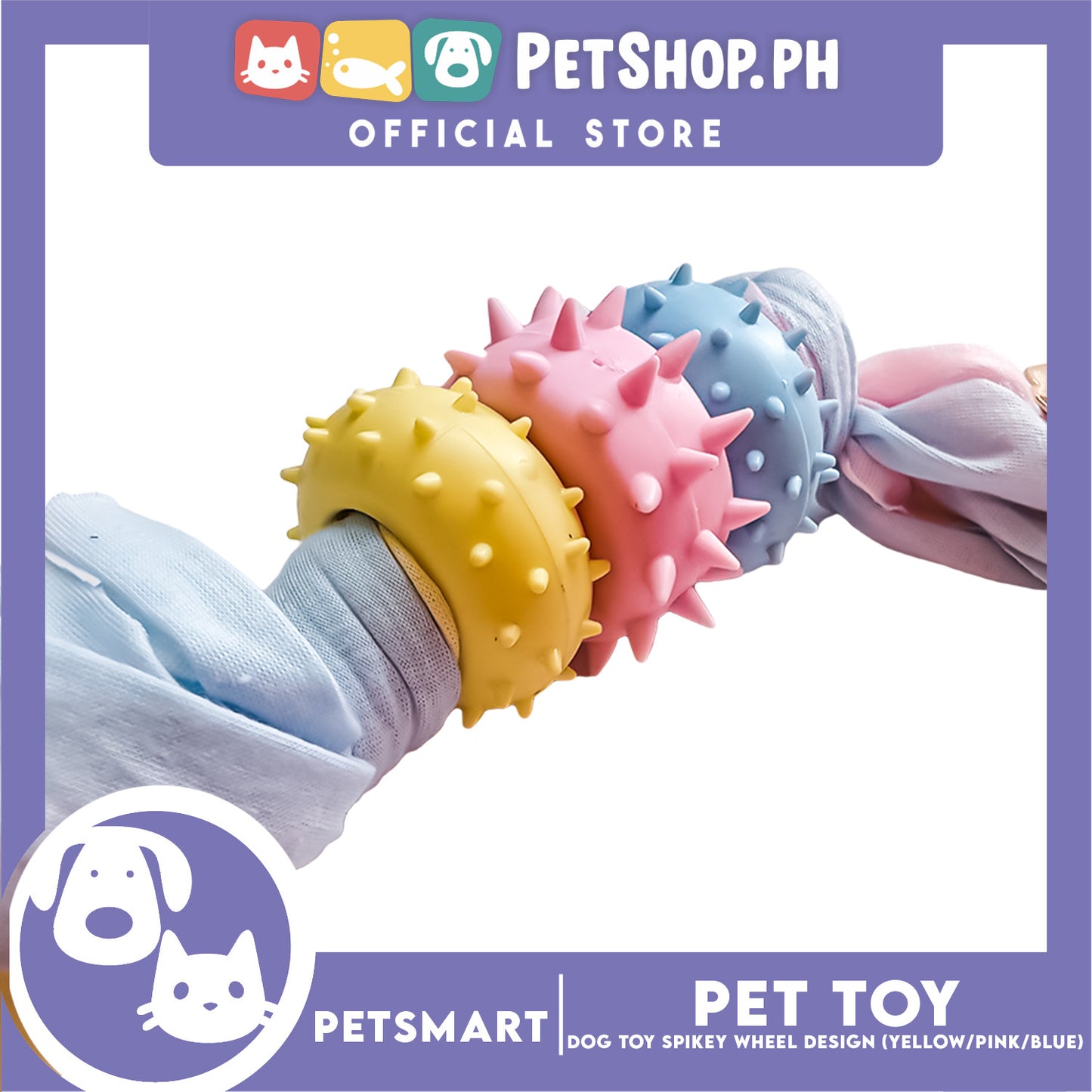 Pet Toy Dog Chew Spiky Wheels (Blue / Yellow / Pink)