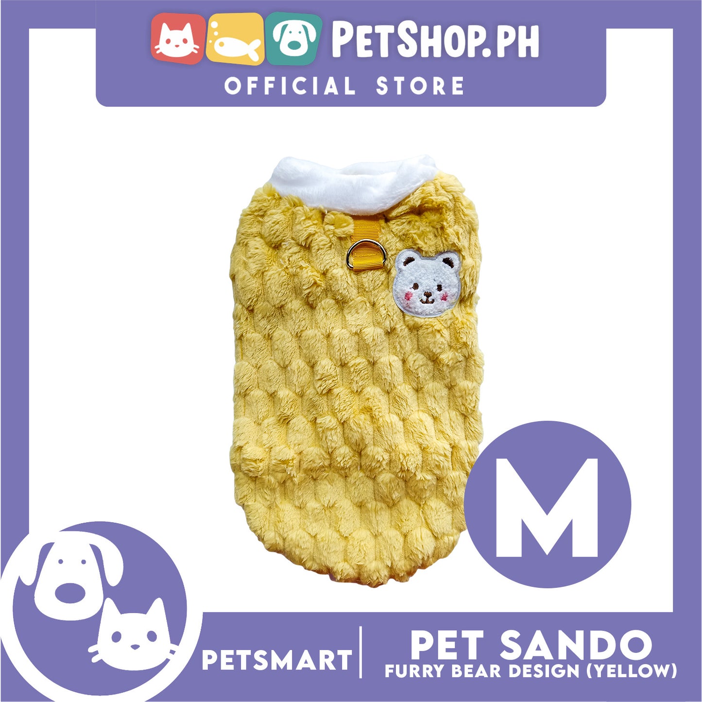 Pet Sando Furry Bear Design Yellow (Medium) For Cats and Dogs