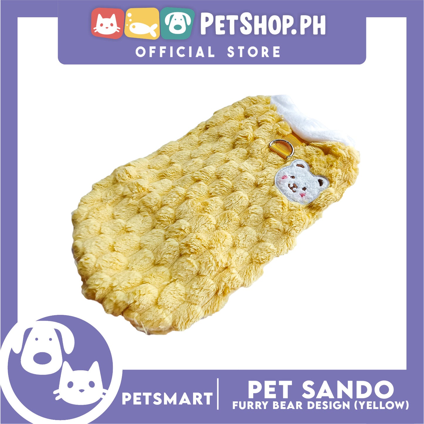 Pet Sando Furry Bear Design Yellow (Medium) For Cats and Dogs