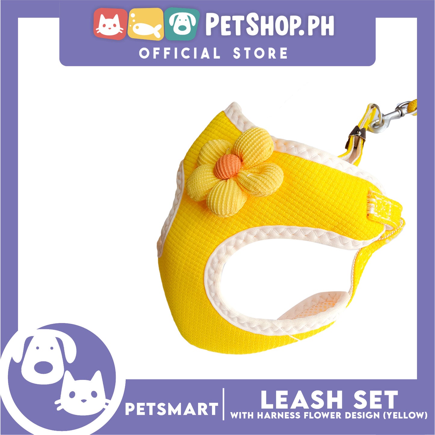 Pet Harness with Leash (Yellow) Flower Design