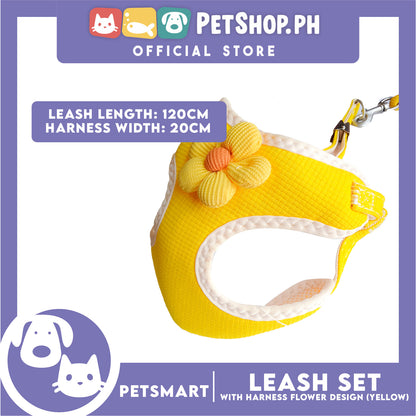 Pet Harness with Leash (Yellow) Flower Design