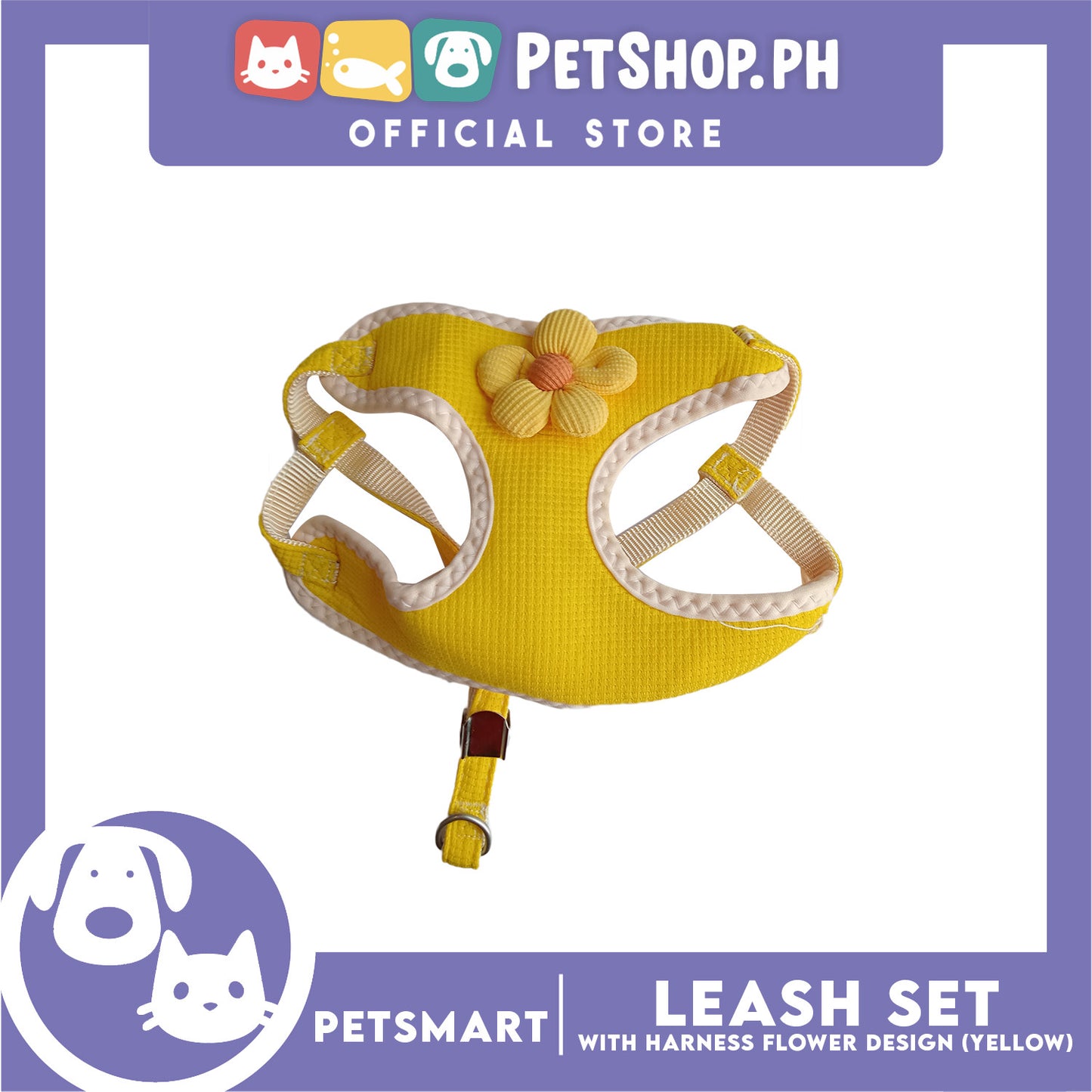 Pet Harness with Leash (Yellow) Flower Design