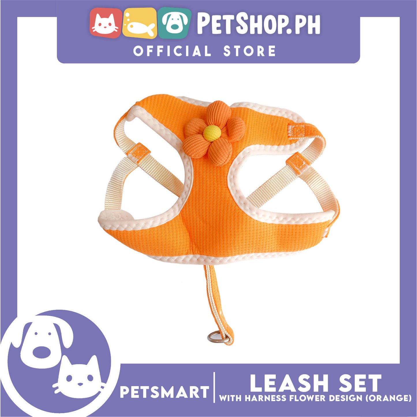 Pet Harness with Leash (Orange) Flower Design