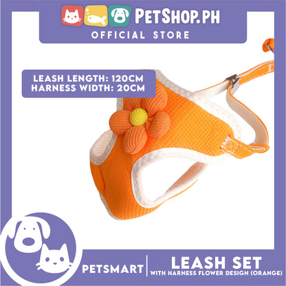 Pet Harness with Leash (Orange) Flower Design