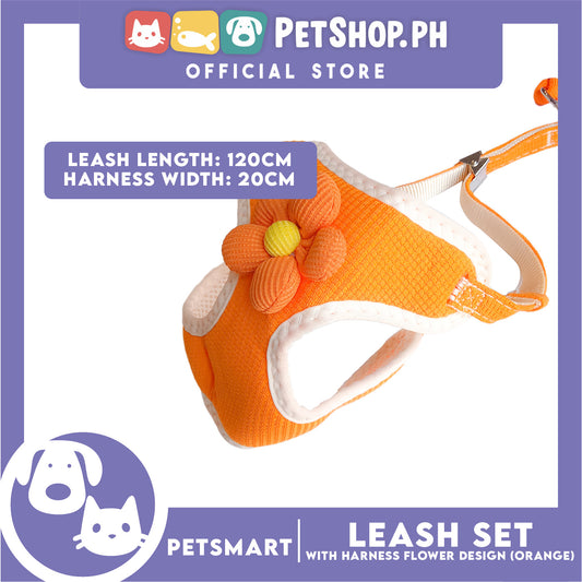 Pet Harness with Leash (Orange) Flower Design