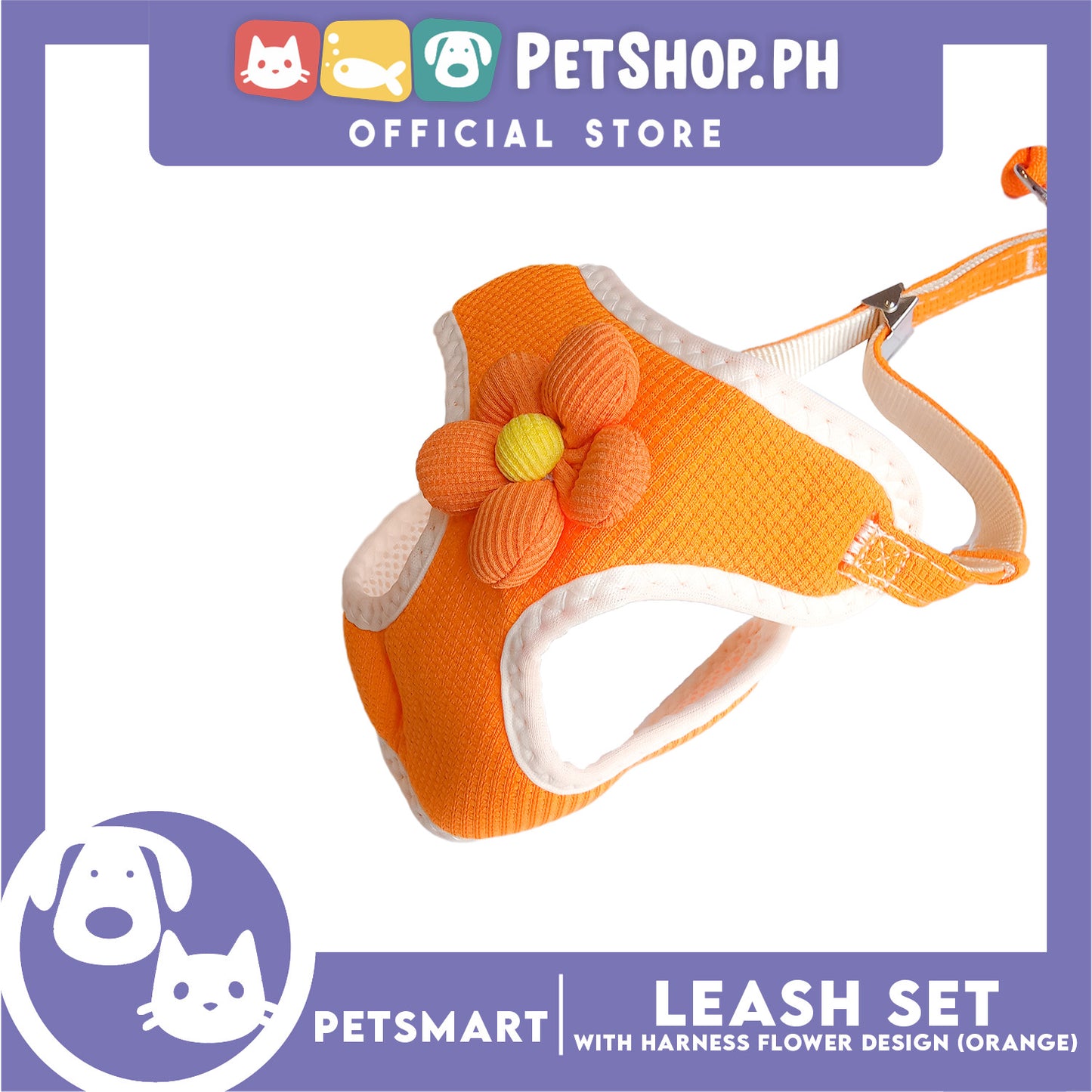 Pet Harness with Leash (Orange) Flower Design