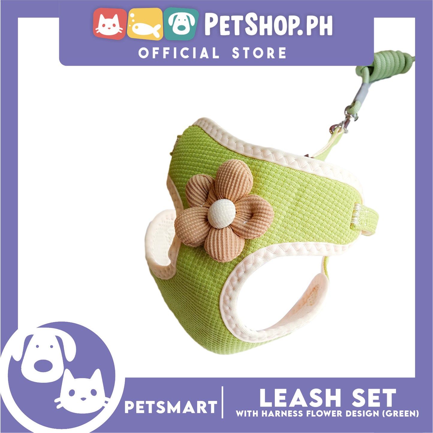 Pet Harness with Leash (Green) Flower Design