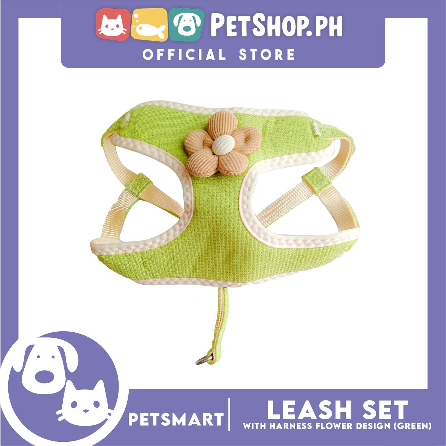 Pet Harness with Leash (Green) Flower Design