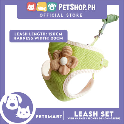 Pet Harness with Leash (Green) Flower Design