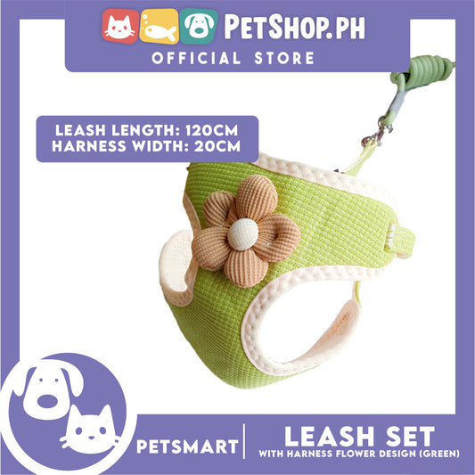 Pet Harness with Leash (Green) Flower Design