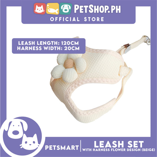 Pet Harness with Leash (Blue Green) Flower Design
