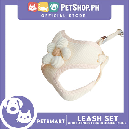 Pet Harness with Leash (Blue Green) Flower Design