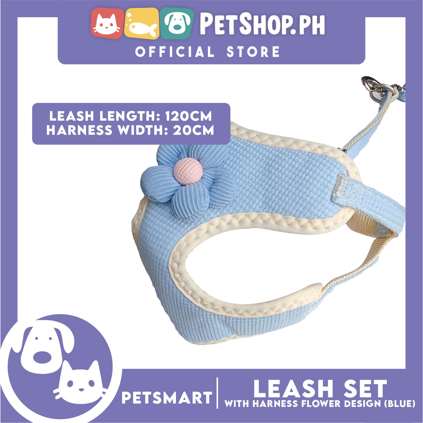 Pet Harness with Leash (Blue) Flower Design