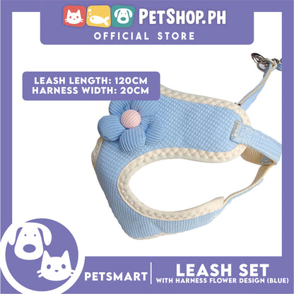 Pet Harness with Leash (Blue) Flower Design