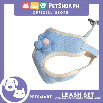 Pet Harness with Leash (Blue) Flower Design