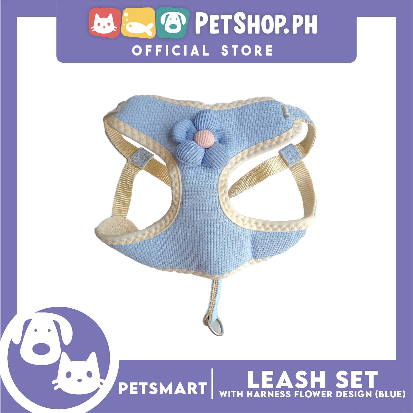 Pet Harness with Leash (Blue) Flower Design